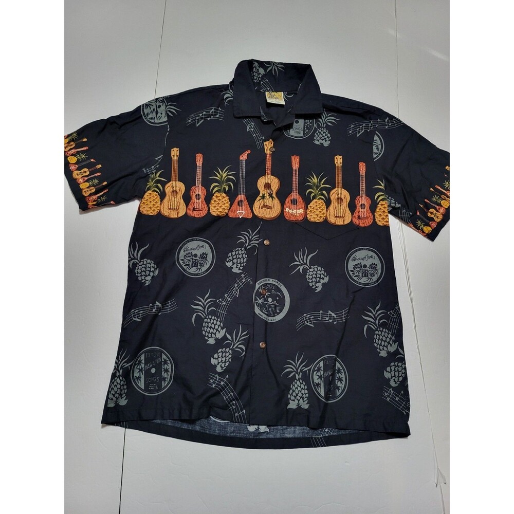(#L4) Winnie Fashion Vintage Black Ukulele Hawaiian Aloha Short Sleeve Large
